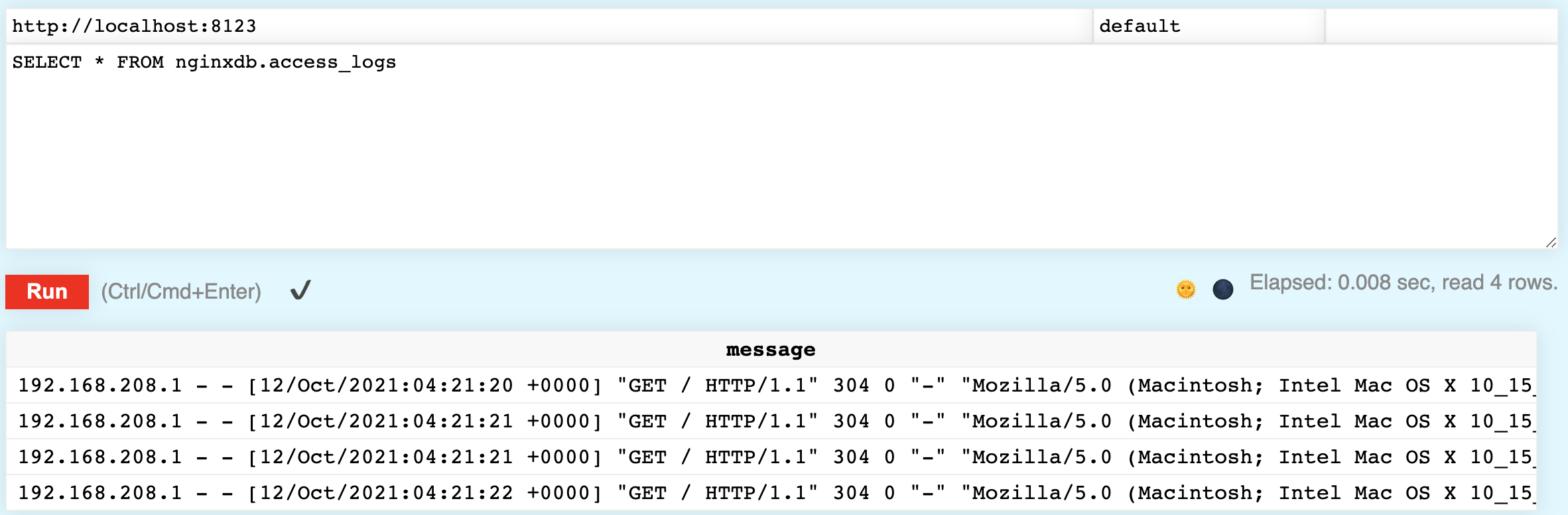 Просмотр журналов ClickHouse в табличном виде